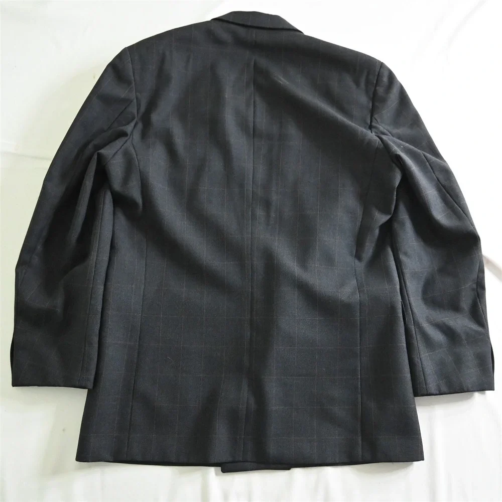 Vtg Bachrach 40L Tall Brown Windowpane Double Breasted Blazer Jacket Sport Coat‎